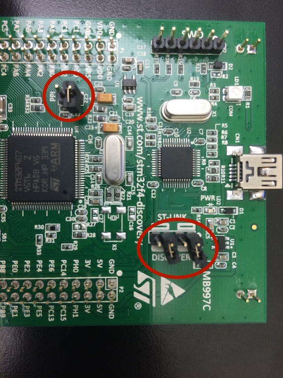 STM32F4 Discovery board Jumpers for updating the programmer chip firmware