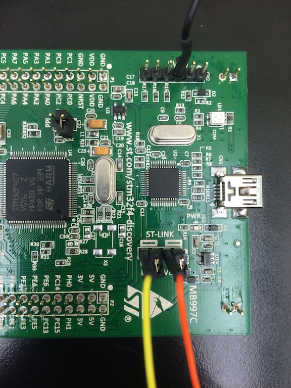 STM32F4 Discovery board Serial Wire Debug connection for "fixing" the on board programmer firmware